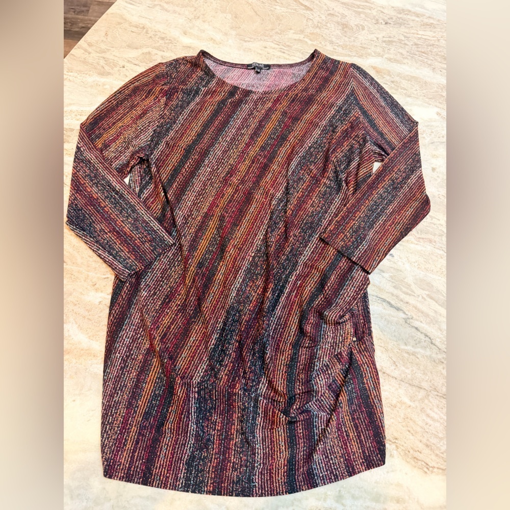 Renuar Large Abstract Stripe Knit Top Long Sleeve Stretch Fall Tunic L